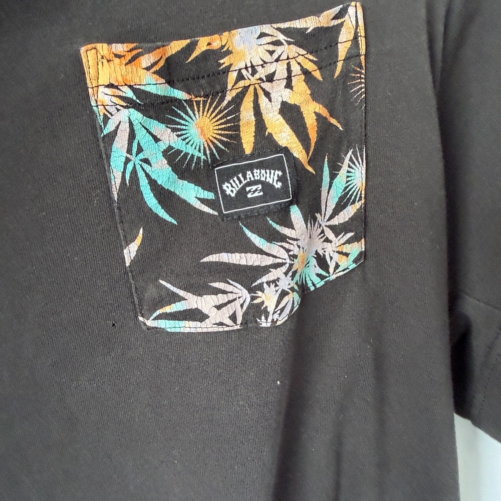 Billabong Black Tee with Teal and Orange Floral Pocket